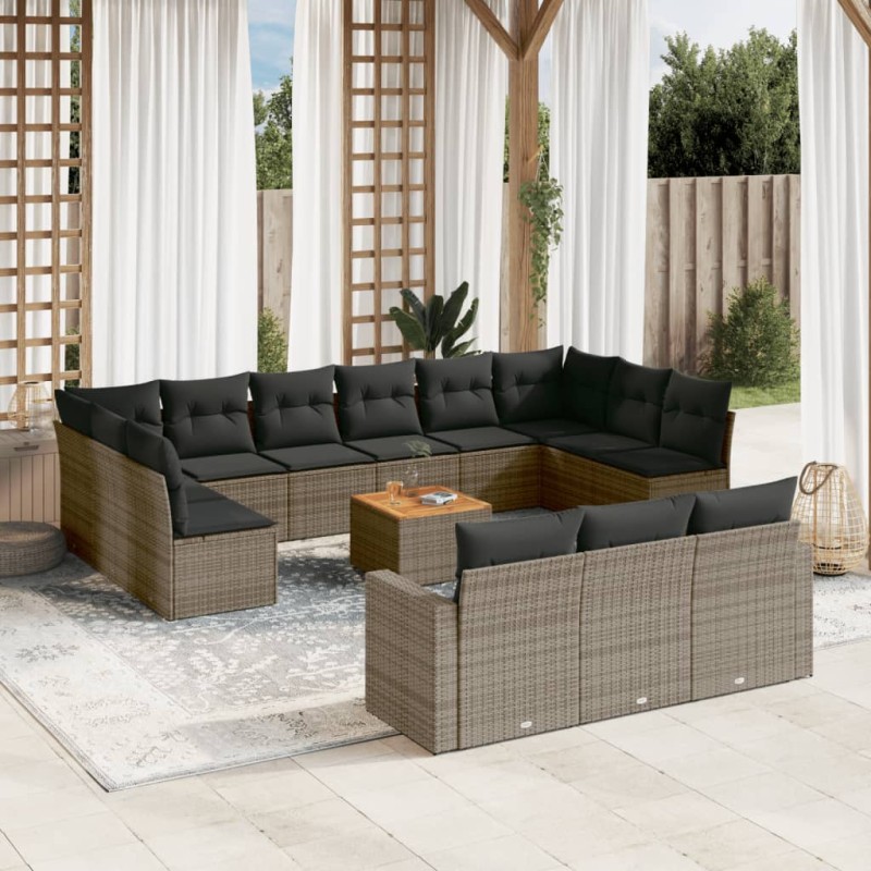vidaXL Set de sofás de jardín 14 pzas con cojines ratán sintético gris vidaXL Set de sofás de jardín 14 pzas con cojines ratán sintético gris