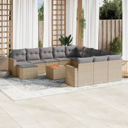 vidaXL Juego de sofás jardín con cojines beige mezcla 13 pzas ratán PE