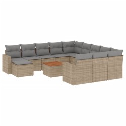 vidaXL Juego de sofás jardín con cojines beige mezcla 13 pzas ratán PE