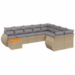 vidaXL Juego de sofás jardín con cojines beige 10 pzas ratán sintético