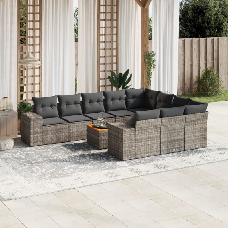 vidaXL Set de sofás de jardín 11 pzas y cojines ratán sintético gris vidaXL Set de sofás de jardín 11 pzas y cojines ratán sintético gris