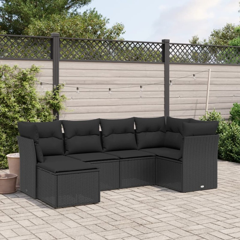 vidaXL Set de sofás de jardín 6 piezas y cojines ratán sintético negro vidaXL Set de sofás de jardín 6 piezas y cojines ratán sintético negro