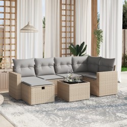 vidaXL Juego de sofás jardín con cojines beige mezcla 7 pzas ratán PE