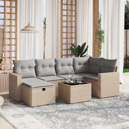 vidaXL Juego de sofás jardín con cojines beige mezcla 7 pzas ratán PE