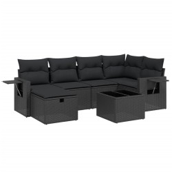 vidaXL Set de comedor de jardín 7 pzas y cojines ratán sintético negro