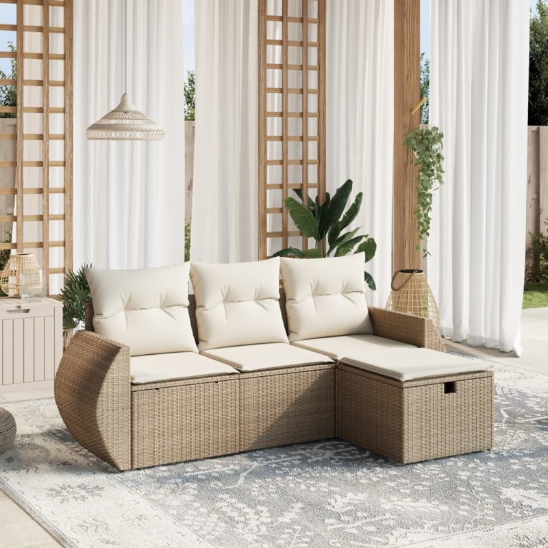 vidaXL Juego de sofás jardín con cojines 4 pzas ratán sintético beige