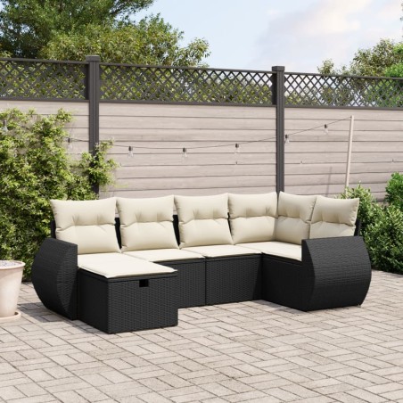 vidaXL Set de sofás de jardín 6 piezas y cojines ratán sintético negro