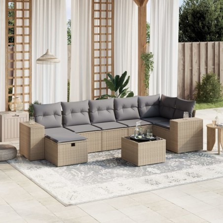 vidaXL Juego de sofás jardín con cojines beige mezcla 8 pzas ratán PE