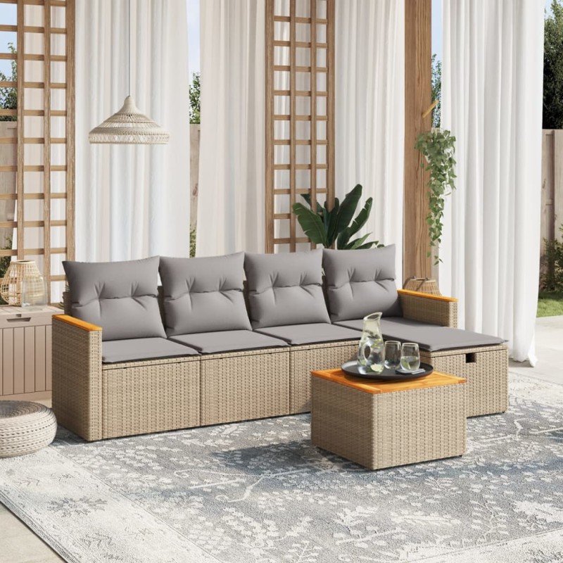 vidaXL Juego de sofás jardín con cojines beige mezcla 6 pzas ratán PE vidaXL Juego de sofás jardín con cojines beige mezcla 6 pzas ratán PE