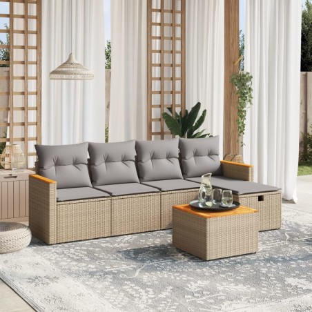 vidaXL Juego de sofás jardín con cojines beige mezcla 6 pzas ratán PE