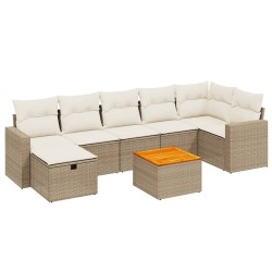 vidaXL Juego de sofás de jardín con cojines beige 8 pzas ratán PE