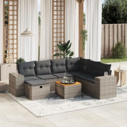 vidaXL Set de sofás de jardín 8 pzas y cojines ratán sintético gris