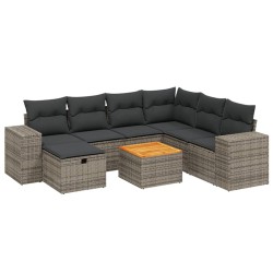 vidaXL Set de sofás de jardín 8 pzas y cojines ratán sintético gris