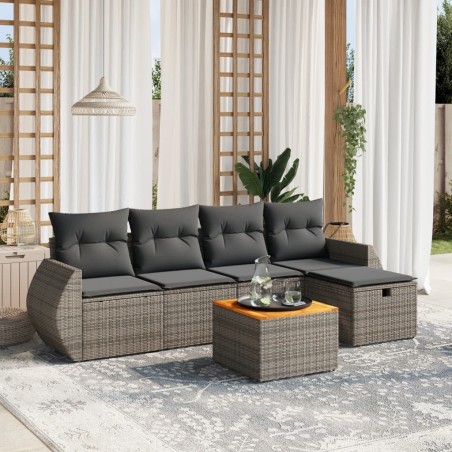 vidaXL Set de muebles de jardín 6 pzas y cojines ratán sintético gris