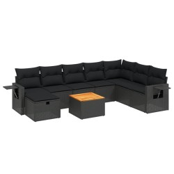 vidaXL Set de sofás de jardín 8 piezas y cojines ratán sintético negro