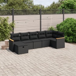 vidaXL Set de comedor de jardín 7 pzas y cojines ratán sintético negro