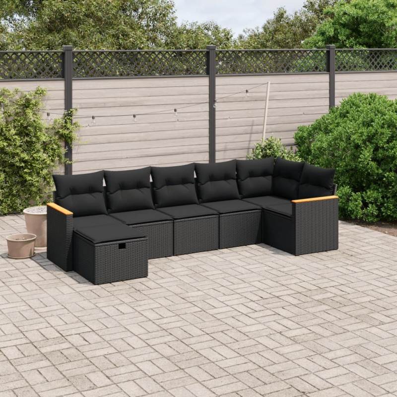 vidaXL Set de comedor de jardín 7 pzas y cojines ratán sintético negro vidaXL Set de comedor de jardín 7 pzas y cojines ratán sintético negro