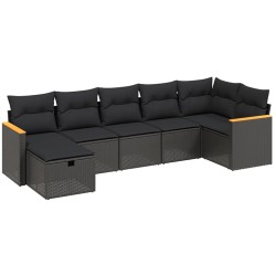 vidaXL Set de comedor de jardín 7 pzas y cojines ratán sintético negro