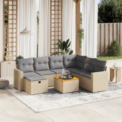 vidaXL Juego de sofás jardín con cojines beige mezcla 8 pzas ratán PE