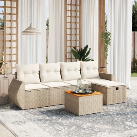 vidaXL Juego de sofás jardín con cojines 6 pzas ratán sintético beige