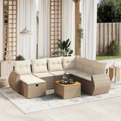 vidaXL Juego de sofás de jardín con cojines beige 8 pzas ratán PE