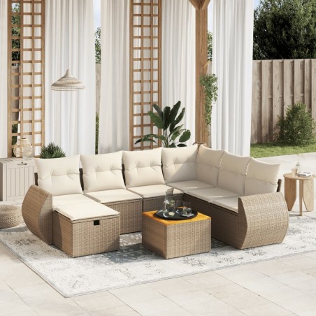 vidaXL Juego de sofás de jardín con cojines beige 8 pzas ratán PE