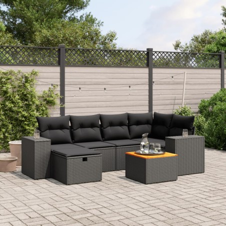 vidaXL Set de comedor de jardín 7 pzas y cojines ratán sintético negro