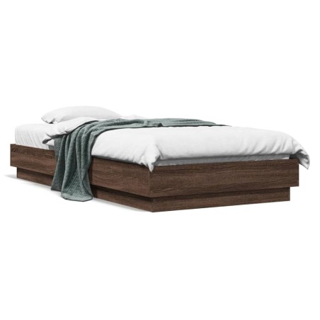 vidaXL Estructura de cama con luces LED marrón roble 75x190 cm