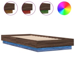 vidaXL Estructura de cama con luces LED roble marrón 100x200 cm