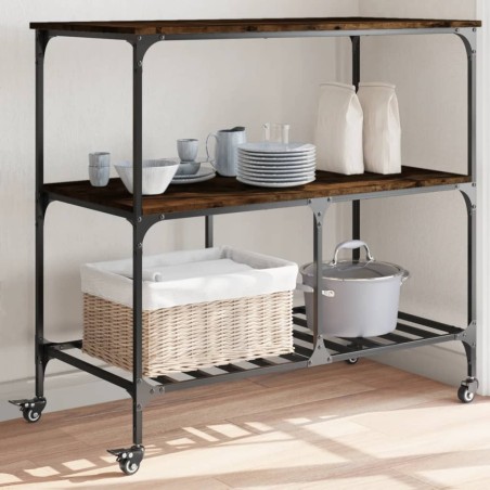 vidaXL Carrito de cocina madera ingeniería roble ahumado 100x50x95 cm