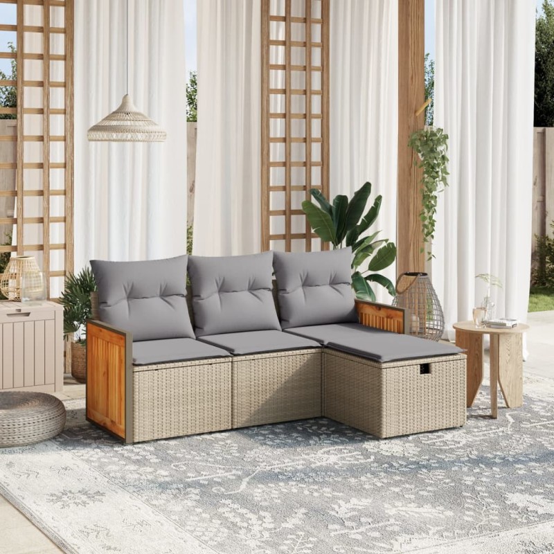 vidaXL Juego de sofás jardín con cojines beige mezcla 4 pzas ratán PE vidaXL Juego de sofás jardín con cojines beige mezcla 4 pzas ratán PE