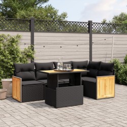 vidaXL Set de sofás de jardín 6 piezas y cojines ratán sintético negro