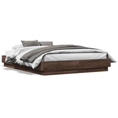 vidaXL Estructura de cama con luces LED roble marrón 135x190 cm