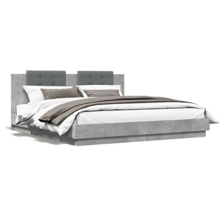 vidaXL Estructura de cama cabecero luces LED gris hormigón 160x200 cm