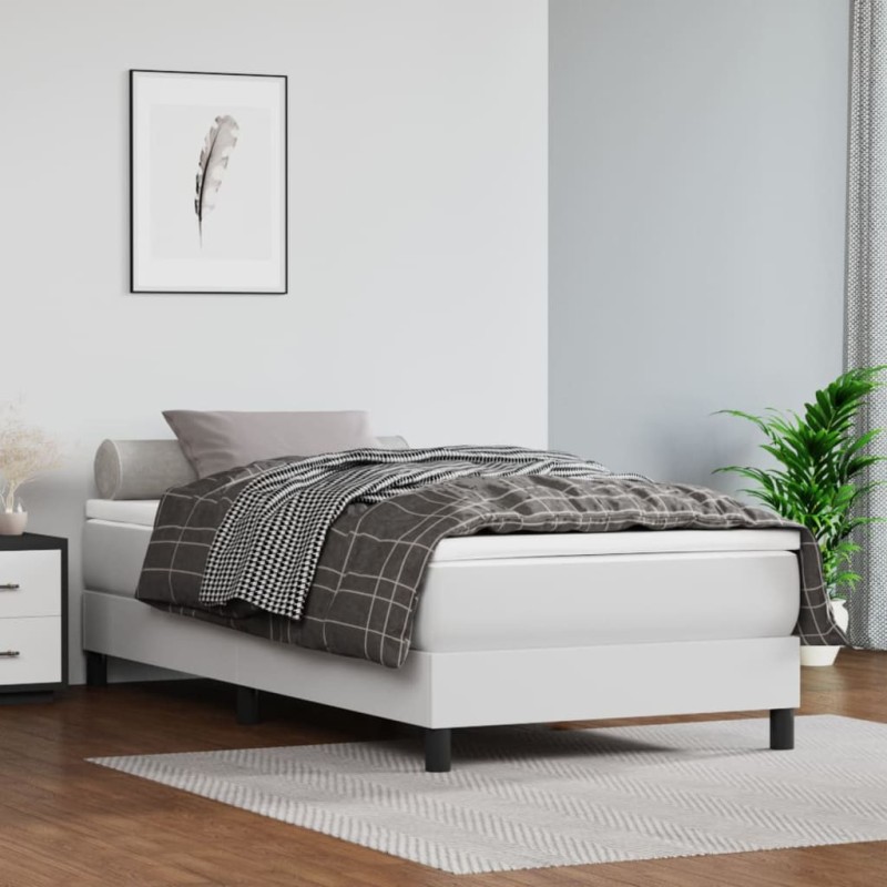 vidaXL Cama box spring con colchón cuero sintético blanco 100x200 cm vidaXL Cama box spring con colchón cuero sintético blanco 100x200 cm