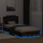 vidaXL Estructura de cama cabecero luces LED roble ahumado 100x200 cm vidaXL Estructura de cama cabecero luces LED roble ahumado 100x200 cm