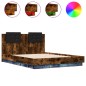 vidaXL Estructura de cama cabecero luces LED roble ahumado 140x190 cm