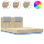 vidaXL Estructura de cama cabecero luces LED roble Sonoma 140x190 cm vidaXL Estructura de cama cabecero luces LED roble Sonoma 140x190 cm