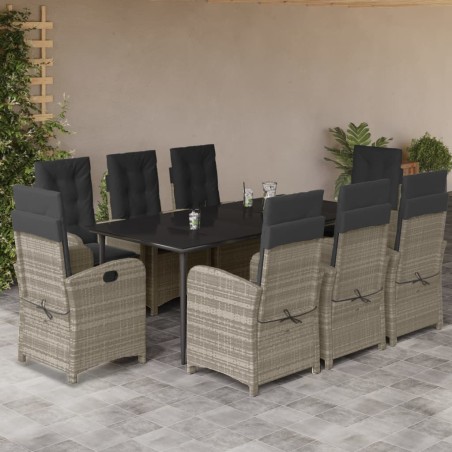 vidaXL Set comedor de jardín 9 pzas cojines ratán sintético gris claro