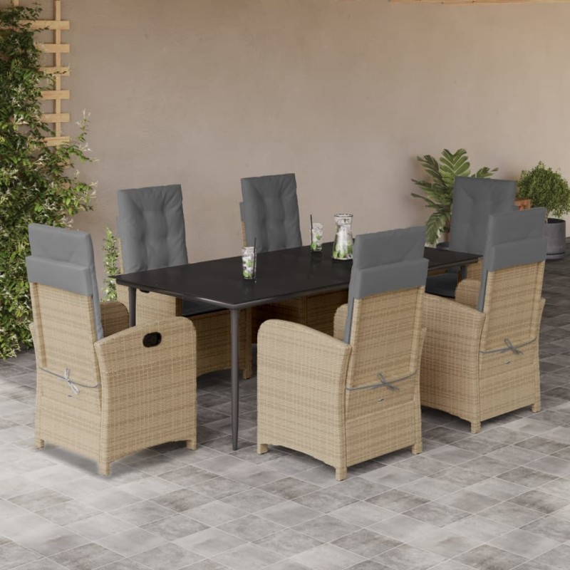 vidaXL Set comedor de jardín 7 pzas con cojines ratán sintético beige vidaXL Set comedor de jardín 7 pzas con cojines ratán sintético beige