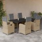 vidaXL Set comedor de jardín 7 pzas con cojines ratán sintético beige vidaXL Set comedor de jardín 7 pzas con cojines ratán sintético beige
