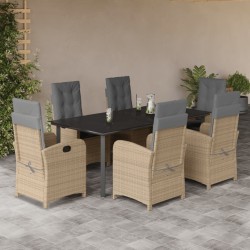 vidaXL Set comedor de jardín 7 pzas con cojines ratán sintético beige