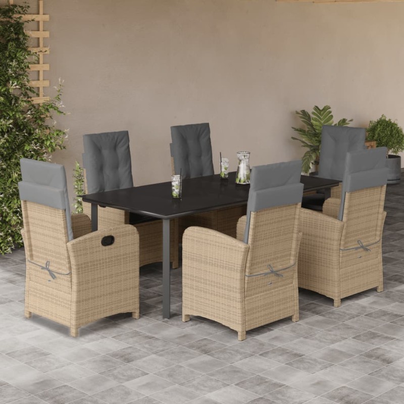 vidaXL Set comedor de jardín 7 pzas con cojines ratán sintético beige vidaXL Set comedor de jardín 7 pzas con cojines ratán sintético beige