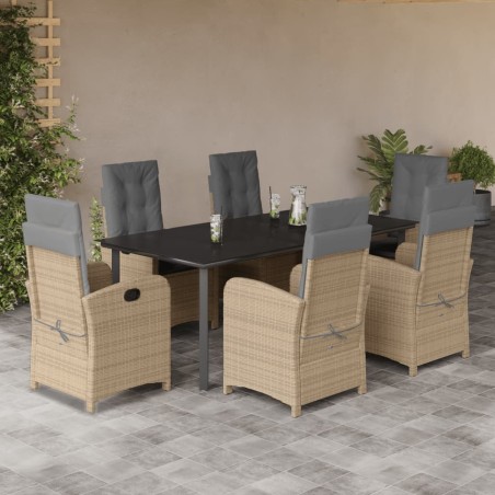 vidaXL Set comedor de jardín 7 pzas con cojines ratán sintético beige