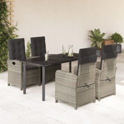 vidaXL Set comedor de jardín 5 pzas cojines ratán sintético gris claro