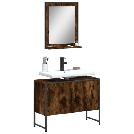 vidaXL Set de muebles de baño 2 pzas madera ingeniería roble ahumado