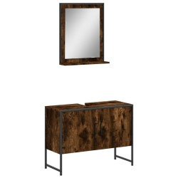 vidaXL Set de muebles de baño 2 pzas madera ingeniería roble ahumado
