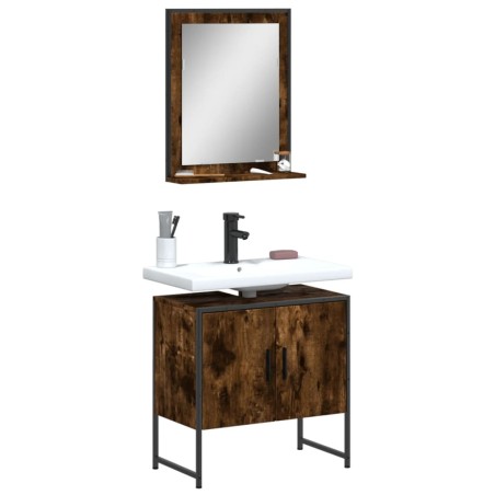 vidaXL Set de muebles de baño 2 pzas madera ingeniería roble ahumado