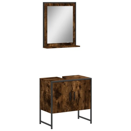vidaXL Set de muebles de baño 2 pzas madera ingeniería roble ahumado