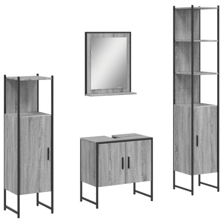 vidaXL Set de armario de baño 4 pzas madera contrachapada gris sonoma